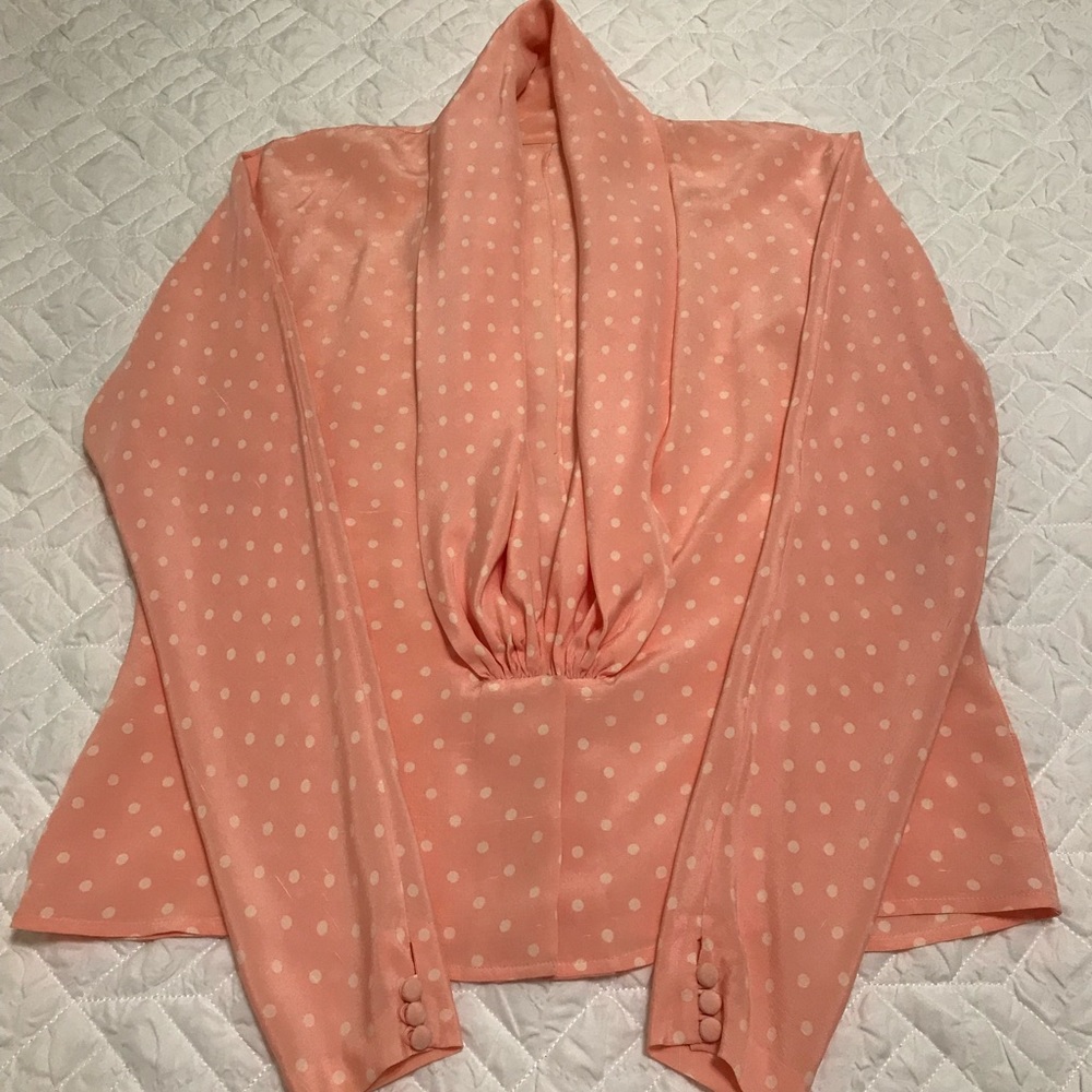 Vtg Carolyne Roehm Pink White Silk Blouse Size 12